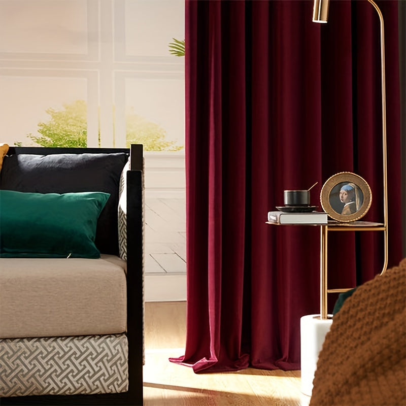 Dark green velvet curtains, perfect for adding elegance and insulation to any room. These solid velvet curtains in a rich shade of dark green are ideal for creating a cozy and dark bedroom ambiance. They can be hung on a pole for easy installation. Made