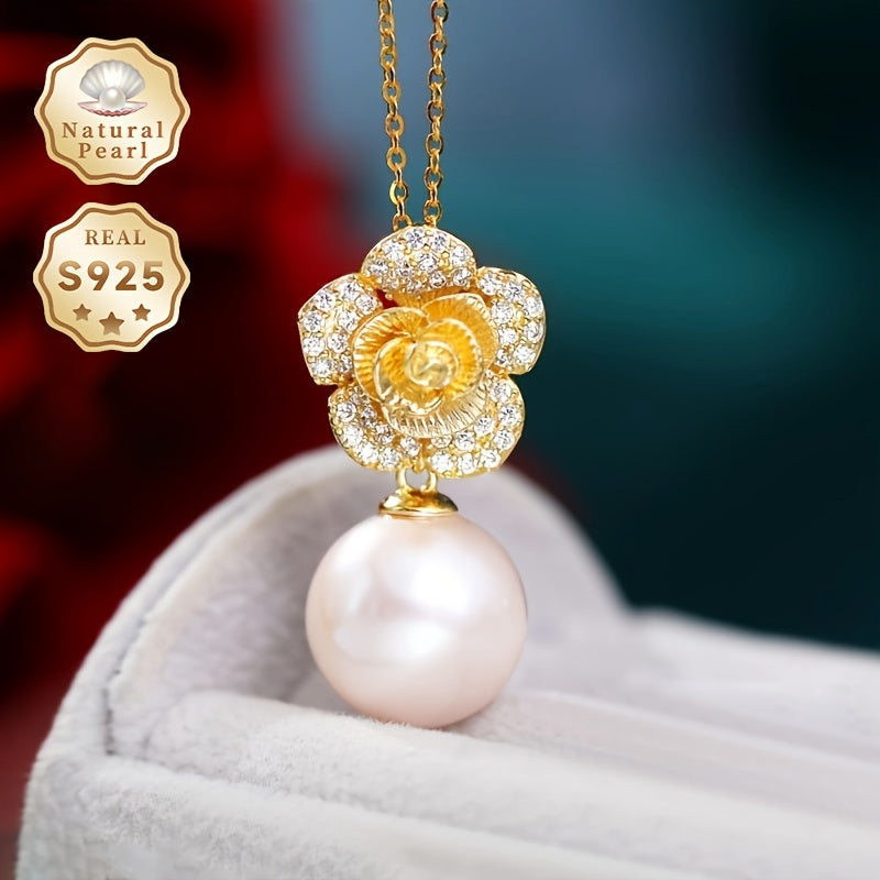 Enhance Your Gifting Experience with a Stunning Pearl Necklace for Women - Featuring a Flower Design with S925 Silver and 12-13mm Round Natural Freshwater Pearl. Each Necklace is Unique with Varying Shapes and Colors, making it a Perfect and Special Gift.