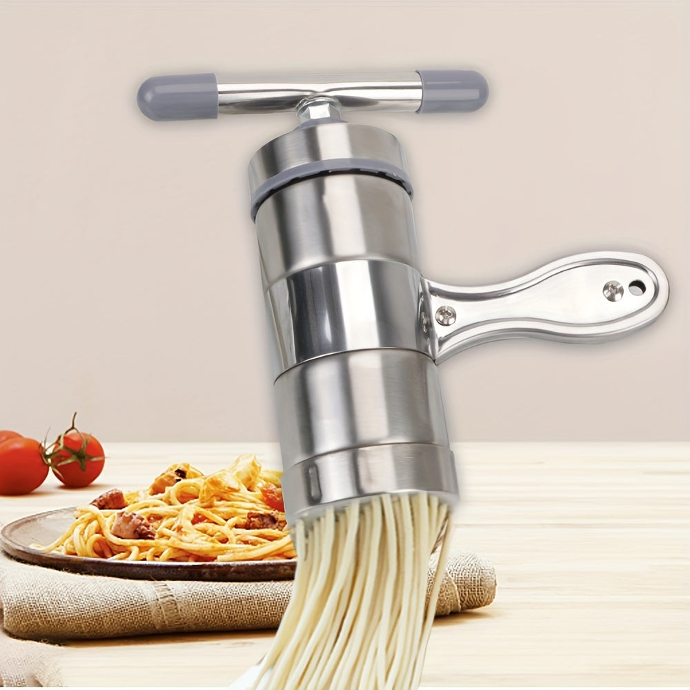 Stainless Steel Pasta Machine with 5 Pressing Moulds for Making Spaghetti and Fruits Juicer - Multifunctional Manual Noodle Maker