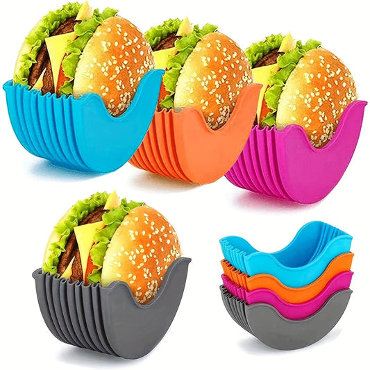 Make delicious burgers easier with this expandable silicone burger rack, perfect for storing and organizing your kitchen tools. This set includes one PC and four PCS of reusable burger racks, making it convenient to use for your next cooking adventure.