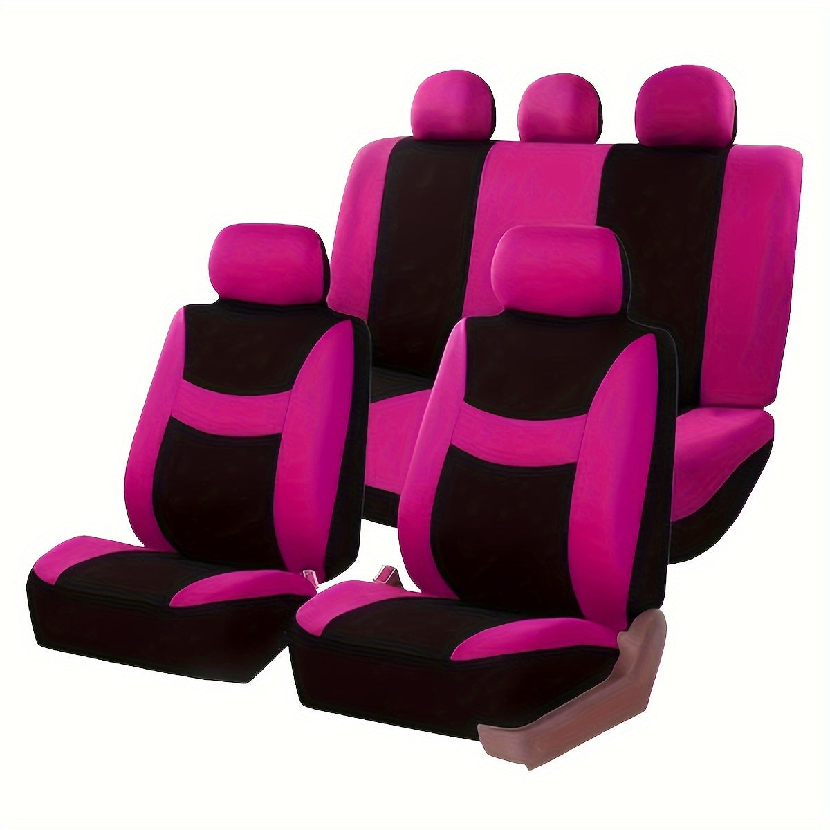 New full seat cover set for 5-seater car, includes 2 front seat covers, 1 rear seat back cover, 1 rear seat cover, and 5 car seat head covers.