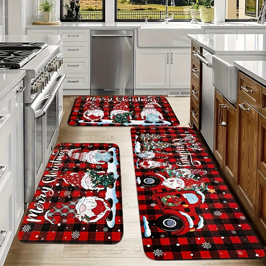 Get into the holiday spirit with our Christmas Gnome Door Mat! This festive polyester rectangular welcome rug features a non-slip backing, making it perfect for use in the kitchen, bedroom, living room, dining room, laundry room, bathroom, and entryway.