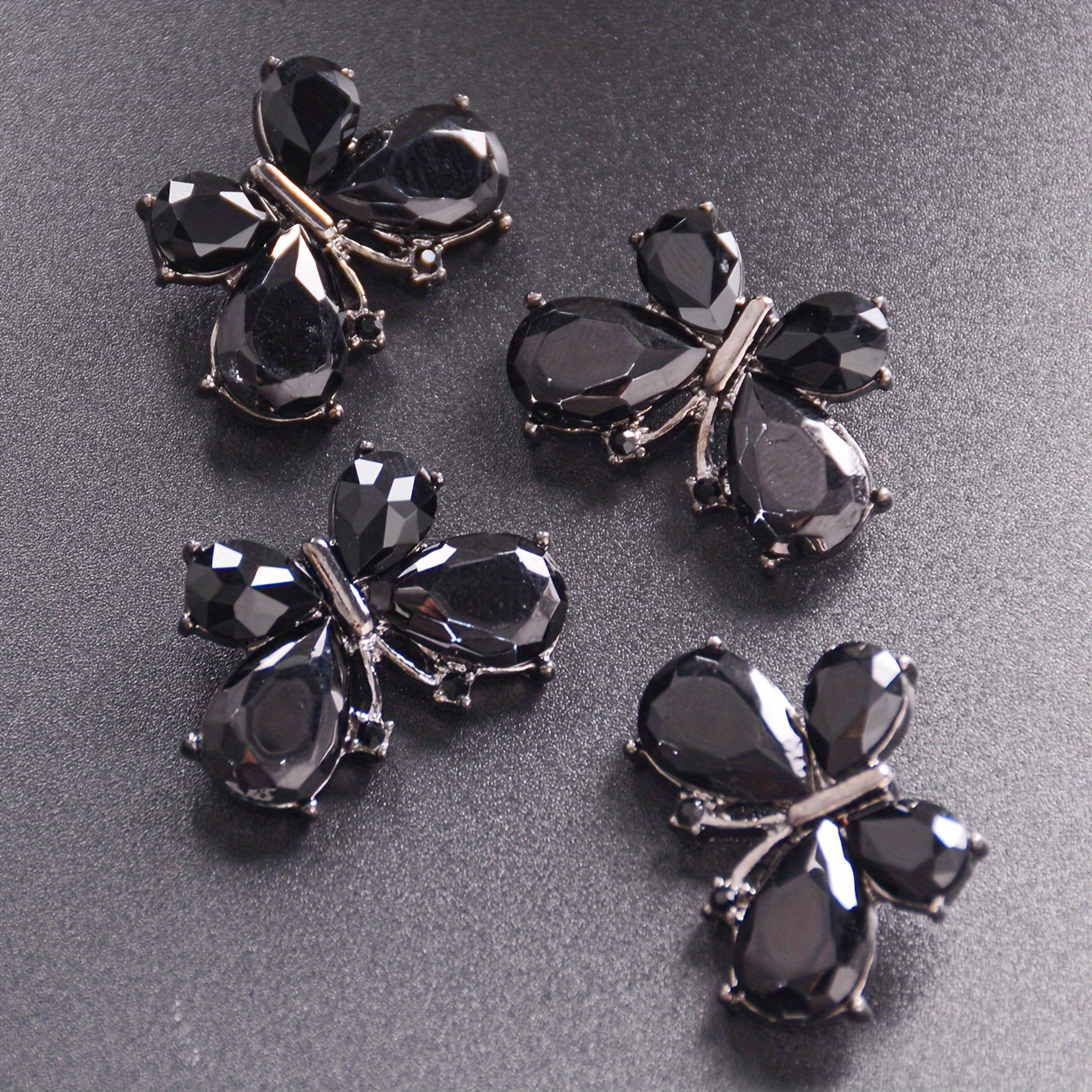 Set of 4 Adorable Butterfly Crystal Buttons - Made of Alloy, Ideal for Creating Your Own Fashionable Accessories for Shirts, Sweaters, Suits & Coats