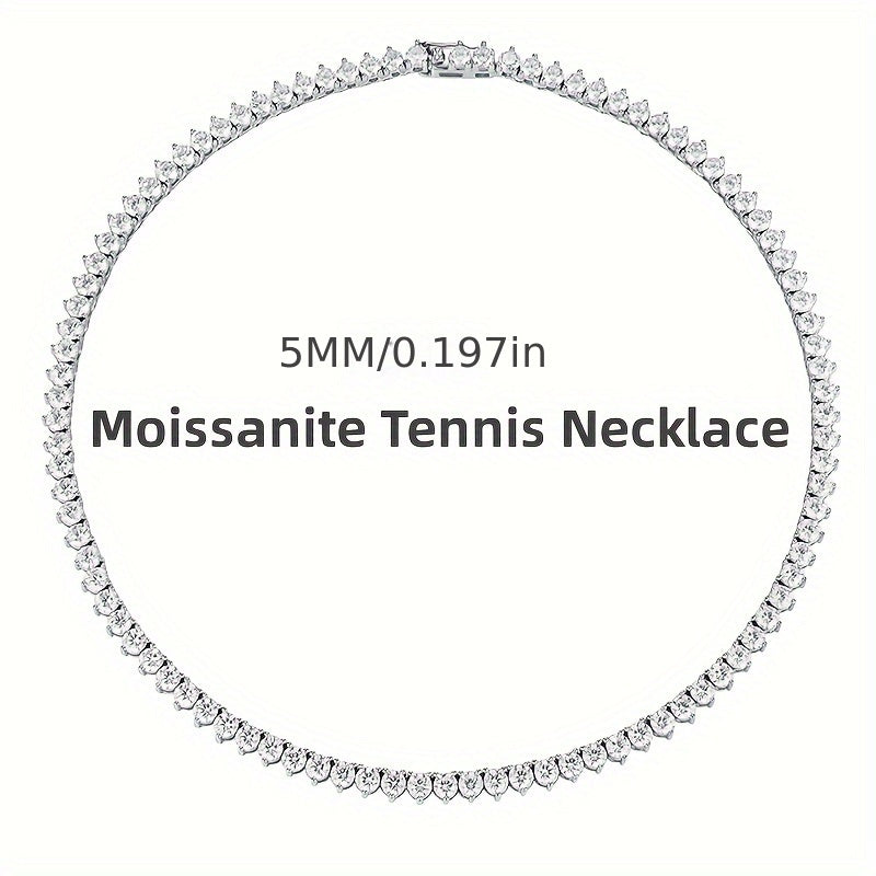 The Moissanite Tennis Necklace by Gems Lady features a 5mm stone set in S925 Sterling Silver with a unique Three-Claw Design. This elegant Clavicle Chain is perfect for all occasions including Engagement, Wedding, Anniversary, Mother's Day, Valentine's