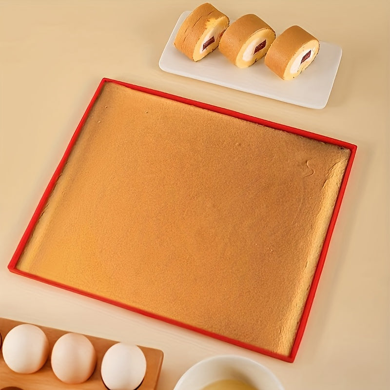 One piece of Swiss Roll Cake Mat measuring 30.48cm X 25.81cm, a flexible baking tray made of silicone, and a cookies mold for the kitchen baking tools.