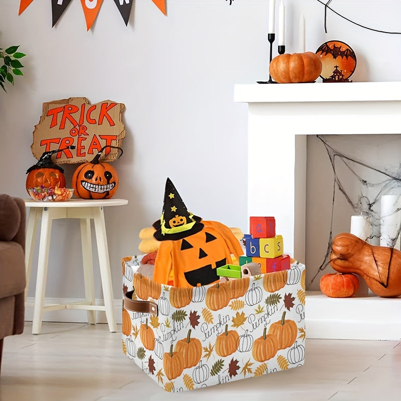 Autumn-themed Thanksgiving Pumpkin Leaf Foldable Storage Basket - Fabric Organizer for Clothes & More, Ideal for items under 68.58cm in height.