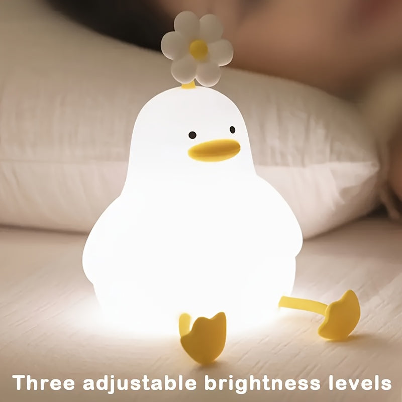 Charming Flower Duck LED Night Light - Rechargeable with Adjustable Brightness, Ideal for Setting a Relaxing Bedroom Ambiance & Thoughtful Gift Option