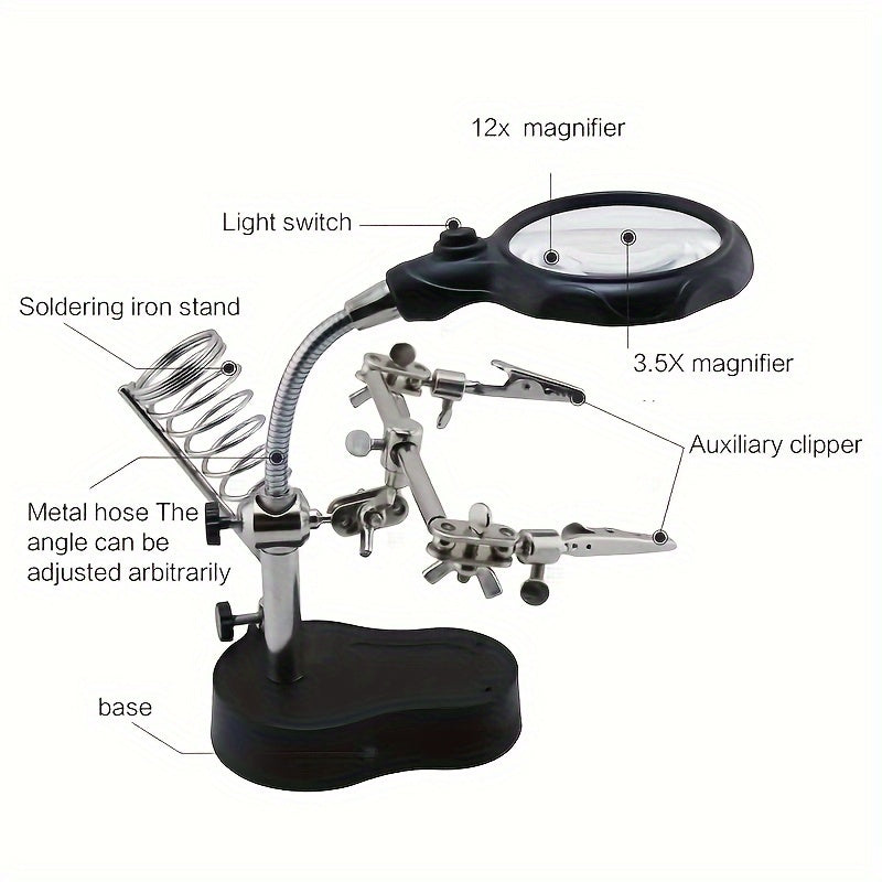 LED Magnifying Desk Lamp with Hand Repair Clip - Perfect for Jewelry, Miniatures, and Hobbyists