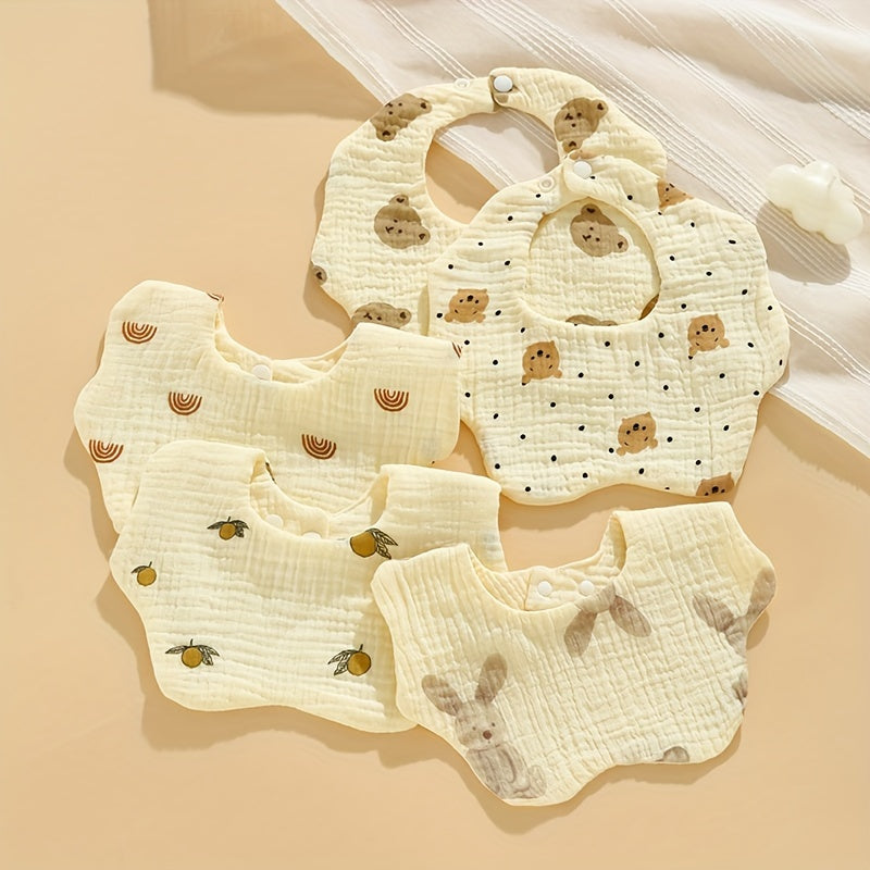 Set of 3 Cotton Muslin Baby Bibs, 6 layers with Petal Design, Snap Closure, Full Coverage, Ideal for Infants and Toddlers Ages 0-3, Not Waterproof