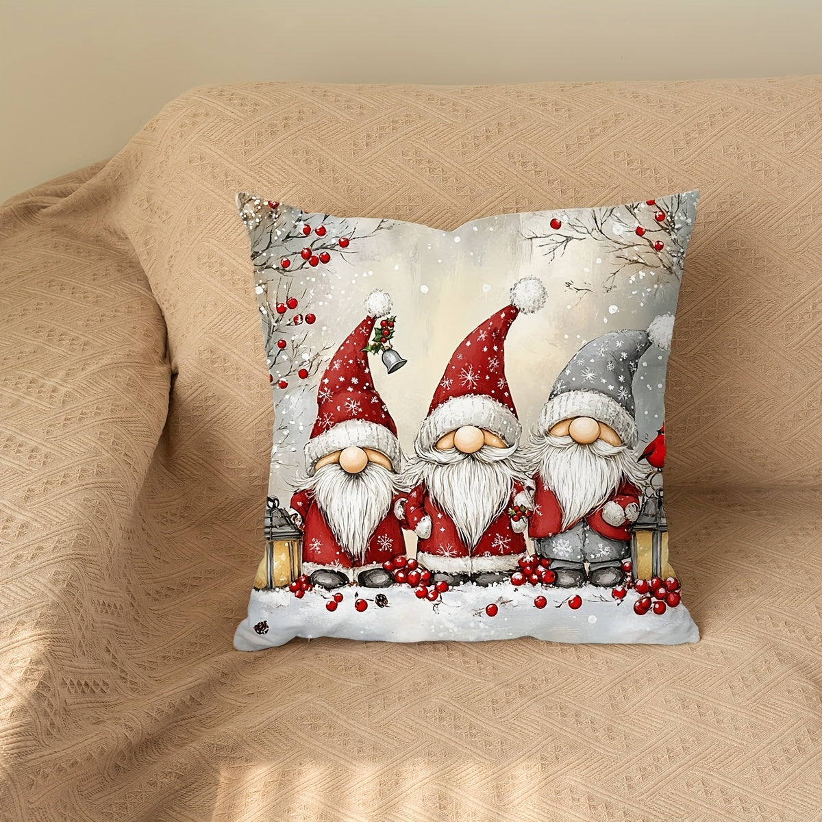 Soft modern Christmas pillowcase, 44.96cm x 44.96cm, single side print, ideal for living room and bedroom décor, polyester material, insert not included.