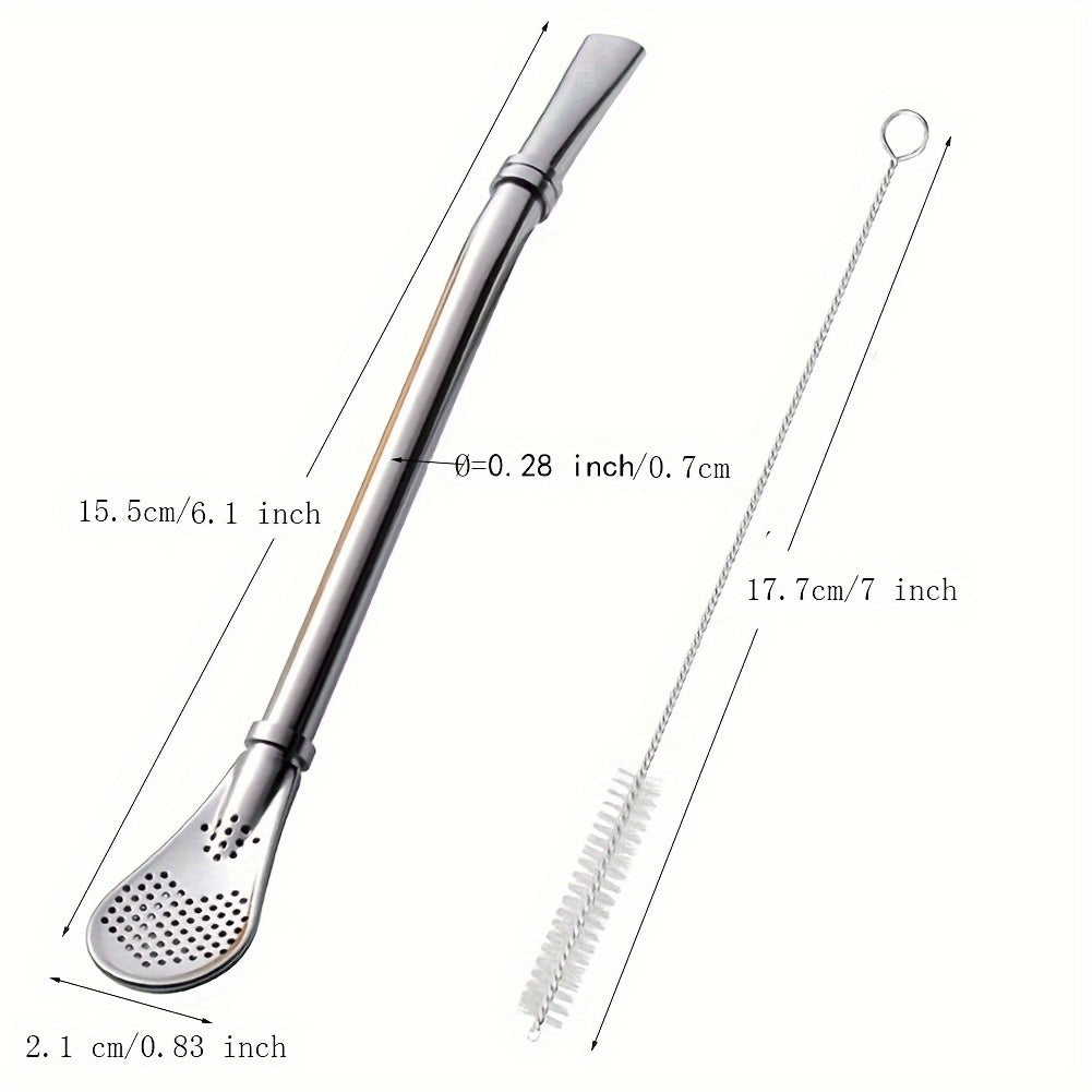 Набор из 3 многоразовых разноцветных трубочек-бомбиль для мате — нержавеющая сталь, изогнутые для легкого питья, идеально подходят для чая, кофе, коктейлей — в комплект входит щеточка для чистки (серебристая)