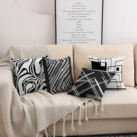 Double-sided Black And White Abstract Painting Throw Pillow Cover, Contemporary Simple Style, Suitable for Living Room Bedroom Sofa Bed Decoration. 1 piece included, without pillow inserts. Size: 44.98cm x 44.98cm. Ideal for sofa chair decoration.