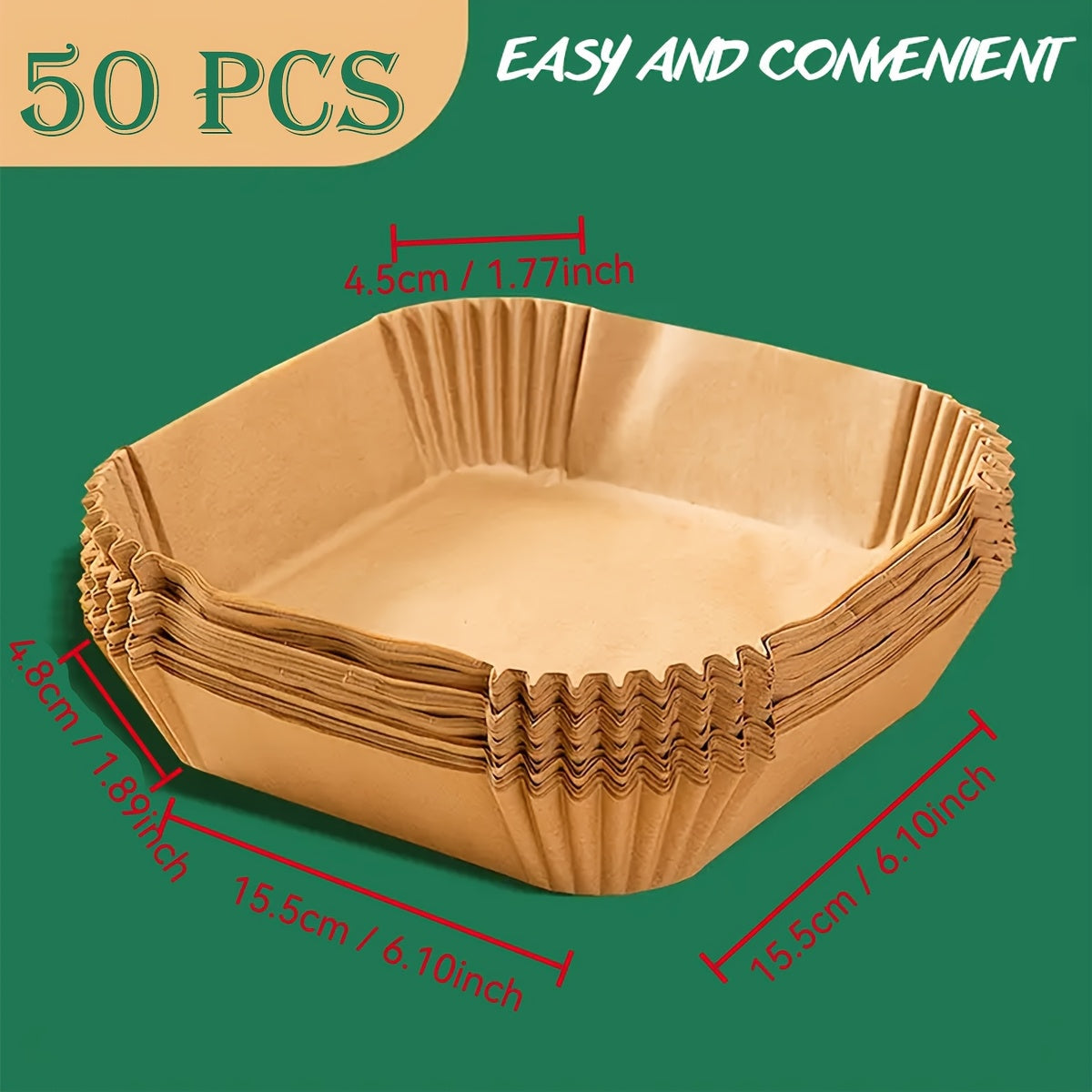 Set of 50 Non-Stick Air Fryer Liners - Chemical-Free Paper Liners for Rectangular Basket Bowls & Baking Trays, Perfect Oven Accessories