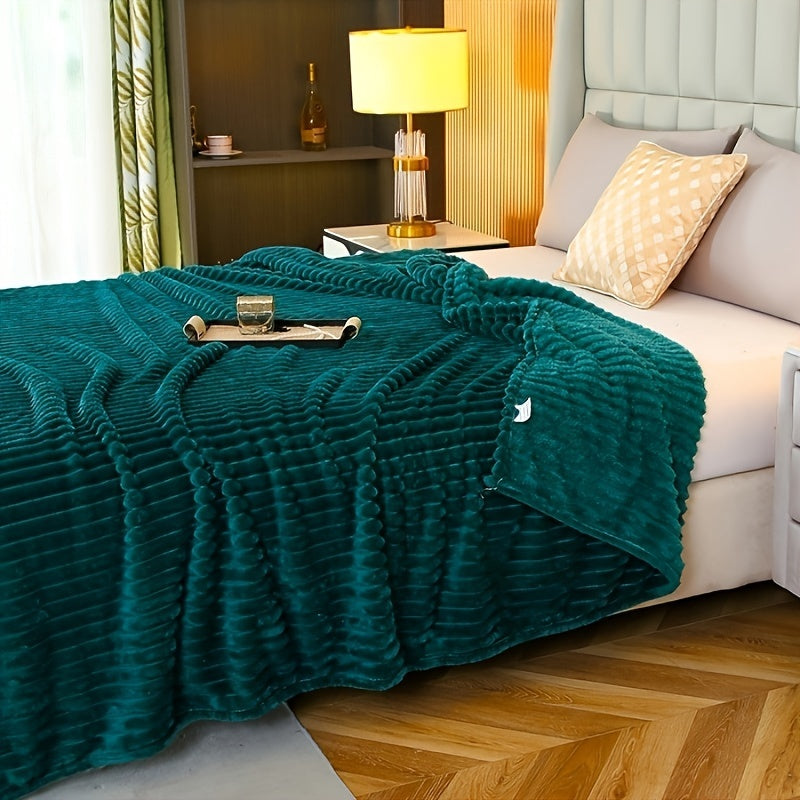 Trendy Taffeta Lambswool Blanket with Drawstring, Rolled Edge, and Multifunctional Use - Perfect for Bedroom, Office, or Travel. Great Christmas Gift - Available in Deep Green!