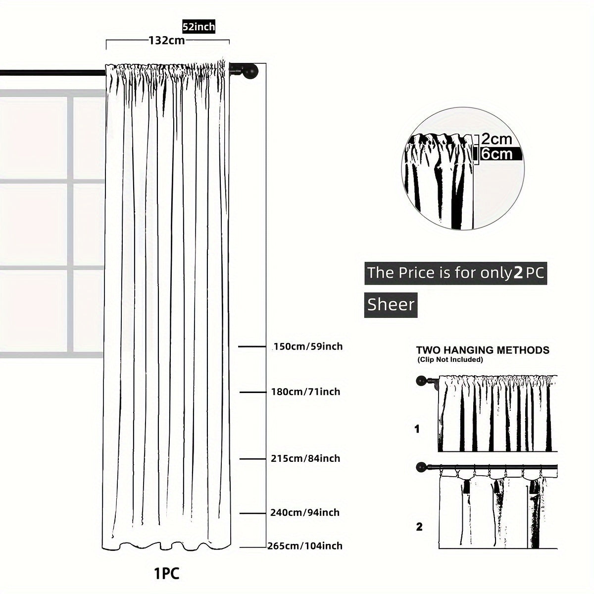 Set of 2 White Sheer Curtains featuring Cross Pattern - Contemporary Minimalist Design, Rod Pocket Style for Enhancing Living Room & Bedroom Décor