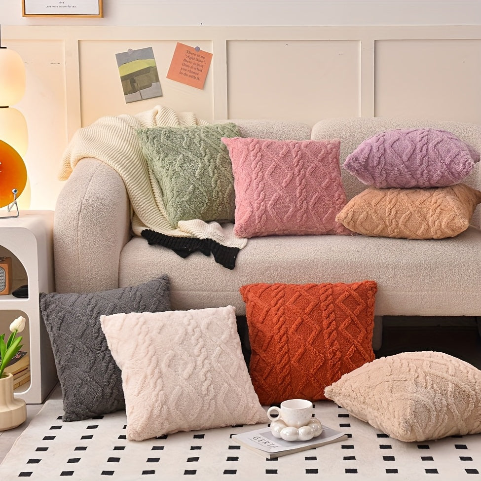 Jacquard Plush Geometric Decorative Pillowcase for living room sofa home decor. Soft, warm pillowcase with premium quality zipper. Does not include pillow core.