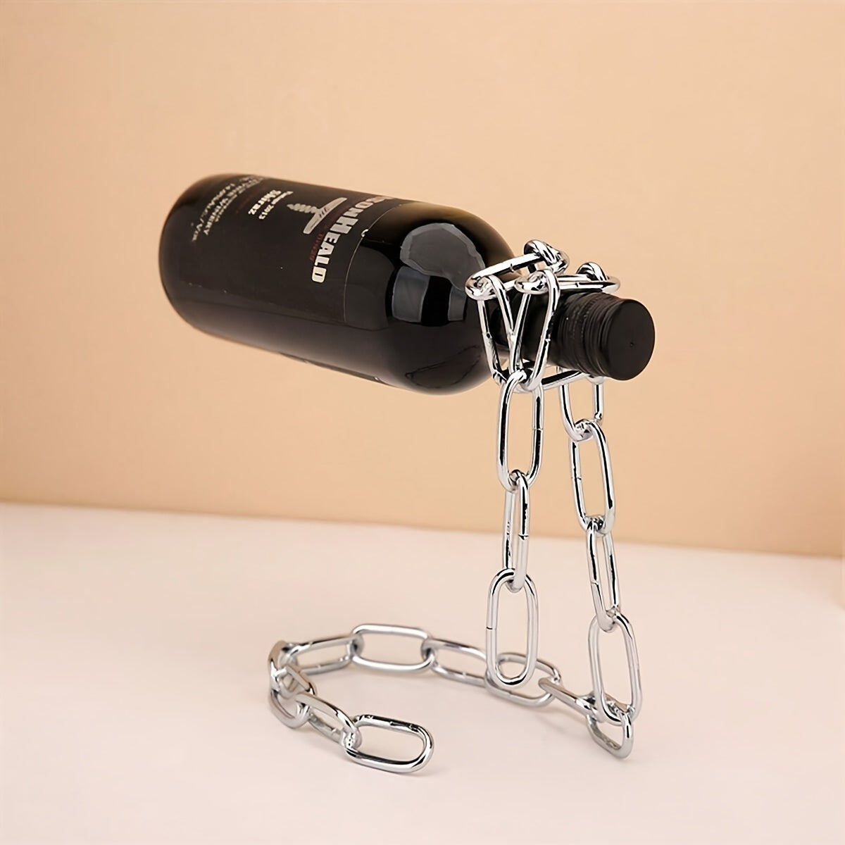 Iron Chain Wine Bottle Holder: Decorative Hanging Rack, Modern Home Decor Accessory - 1pc