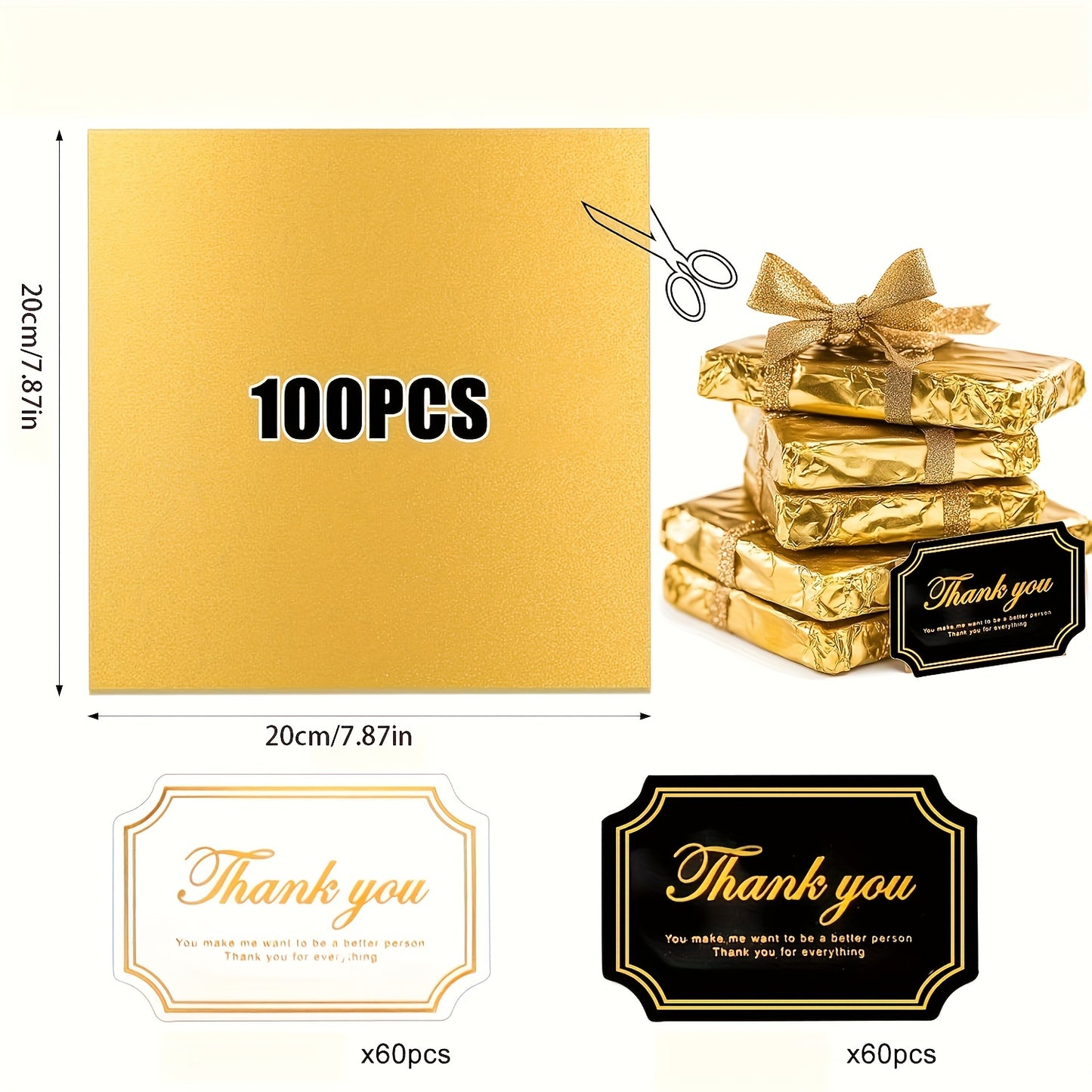 220-piece set including large Dubai Chocolate Bar pistachio wrappers,120 stickers, and 100 8-inch chocolate foil wrappers.