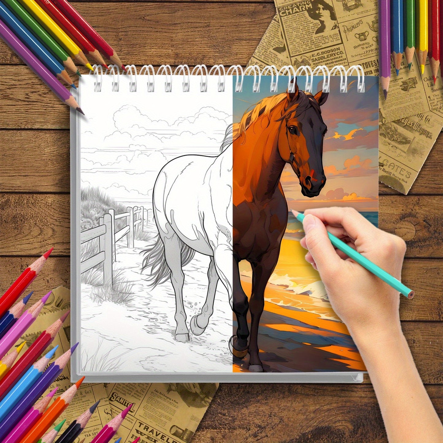 A horse-themed adult coloring book with thick pages, ideal as a holiday gift for friends.