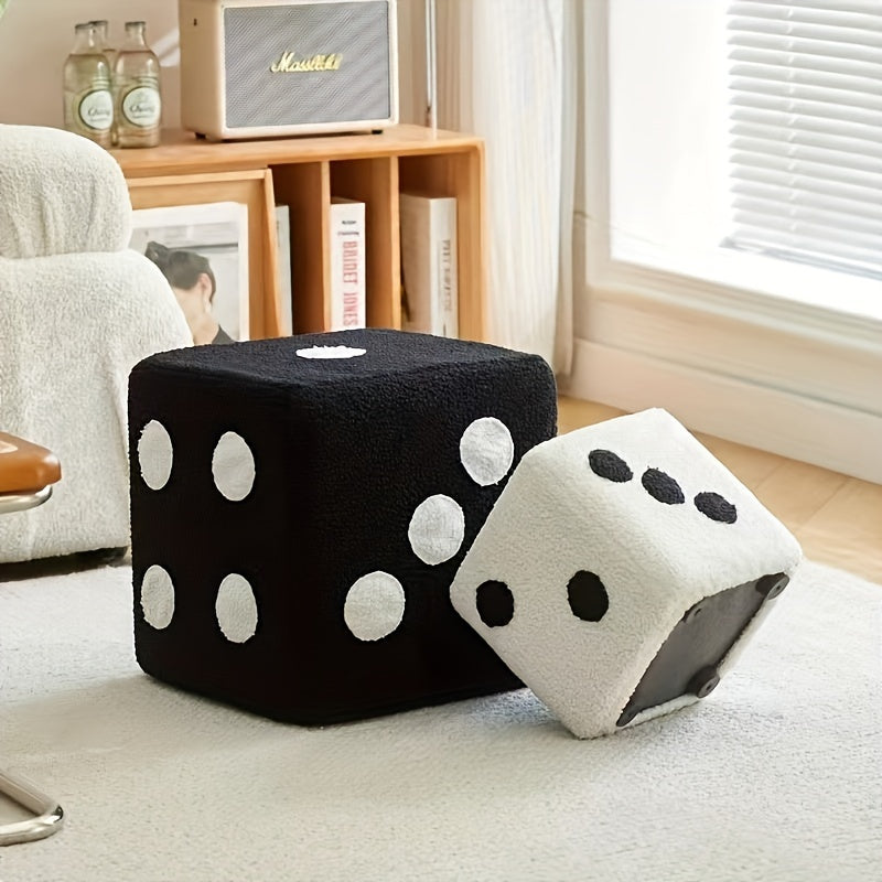 Classic Hardwood Door Shoe Changing Stool in Black Fabric with Dice Shape Design, Polyester Interior, Armless and Soft Cushioned for Living Room Use, No Power Required, 68.58cm Height