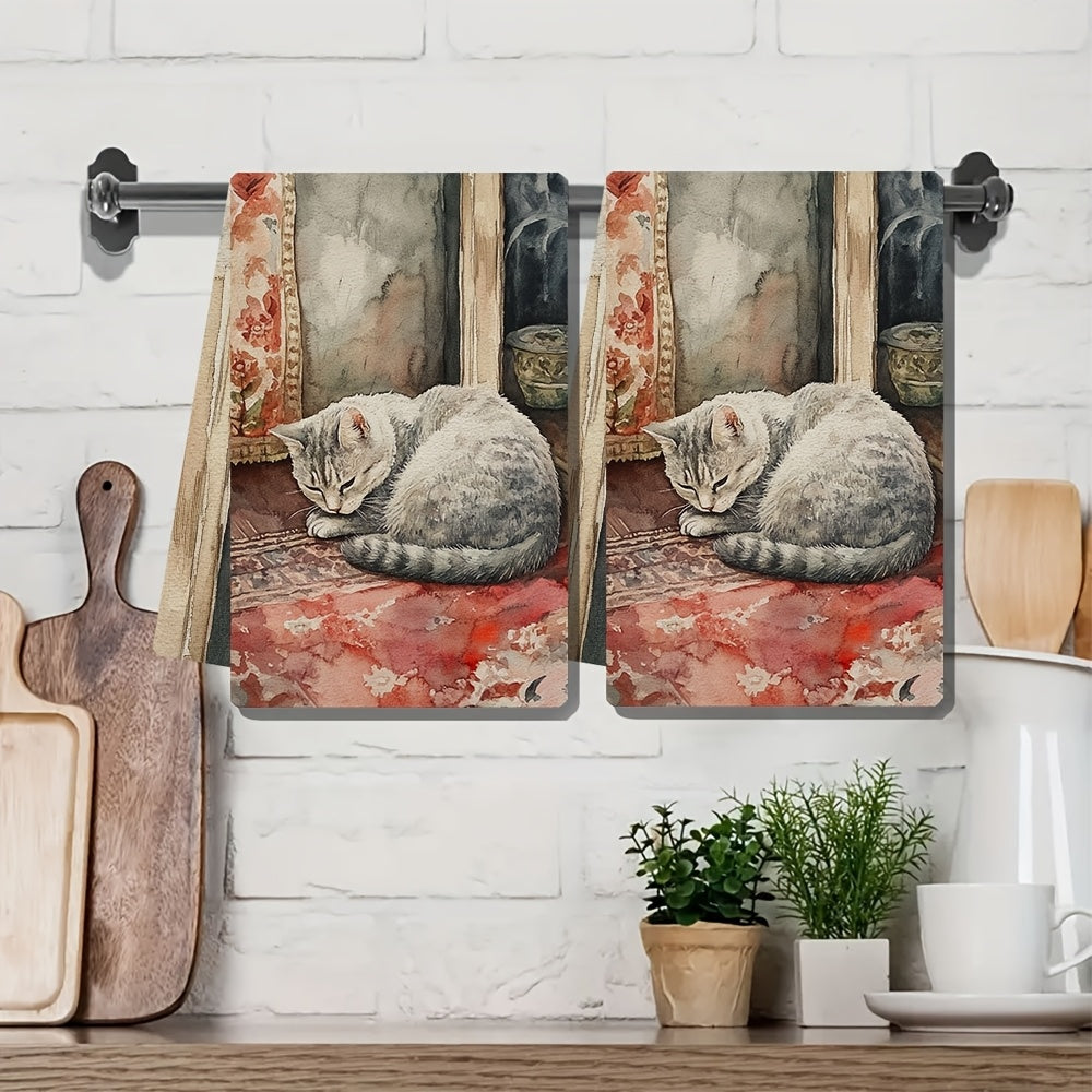 Set of 2 Coastal Style Kitchen Towels made from Ultra Soft Polyester, Exceptionally Absorbent and Easy to Clean in the Washing Machine. These Contemporary Rectangular Dish Hand Towels are perfect for Holiday Decor, measuring 40.64x60.96 cm each.