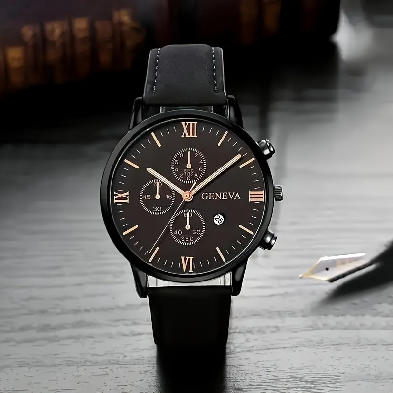 Elegant Men's Quartz Watch with Date Function - Timeless Circular Face, Synthetic Leather Band, Roman Numeral Dial, Ideal Present for Boyfriend/Father