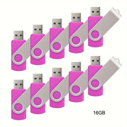 10 piece bulk pack of USB 2.0 Flash Drives in various storage capacities and colors with LED indicator for computers and laptops.