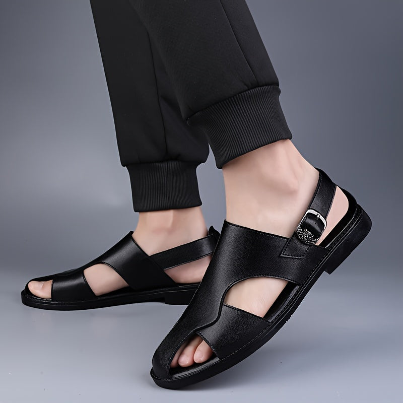 Men's comfy non-slip sandals with split cow leather upper and rubber sole, ideal for summer.