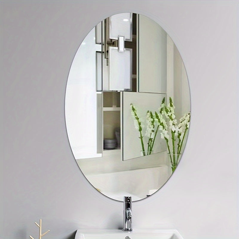 Oval acrylic mirror wall sticker, self-adhesive and removable, ideal for bathroom, living room, kitchen and more.