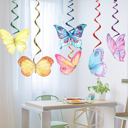 Colorful butterfly spiral pendants - ideal for garden decor, afternoon tea, spring outings, and seasonal celebrations. Set of 24 pieces.