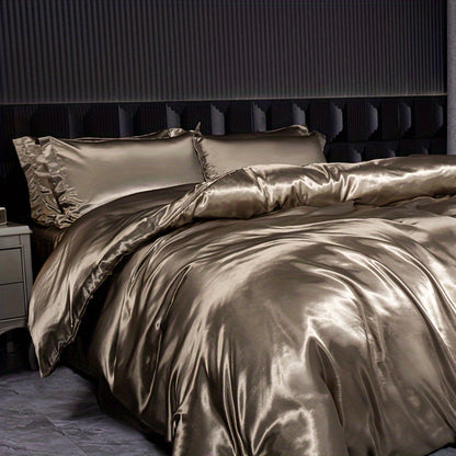 Luxurious 4-piece Satin Bedding Set with zip closure - perfect for home, guest rooms, and hotels.