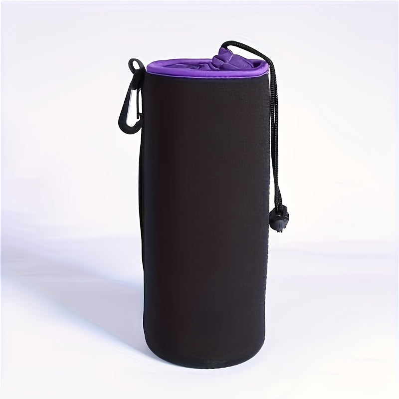 Set of waterproof camera lens bags, including a large SLR lens tube with a suede storage pocket. Made with durable synthetic fabric, this portable lens case comes with a carrying strap for easy transportation of photography accessories.