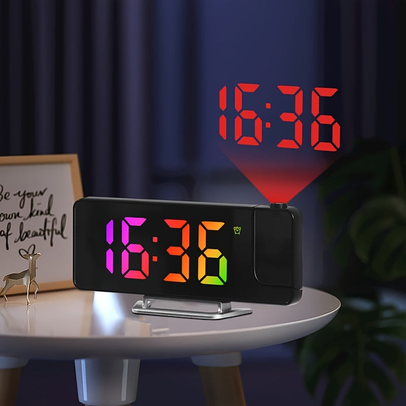 Modern LED Digital Alarm Clock with Projection, Temperature Display, USB Powered, Plastic Rectangle Frame, Flat Crown Shape, ≤36V Operating Voltage