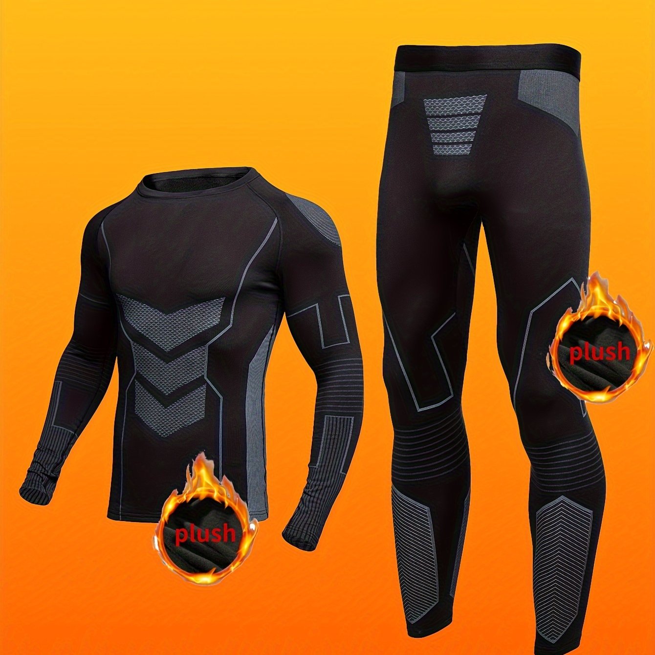 Men's thermal underwear set made of a polyester/spandex blend with tight-fitting, breathable, quick-drying knit fabric for daily wear in autumn/winter.