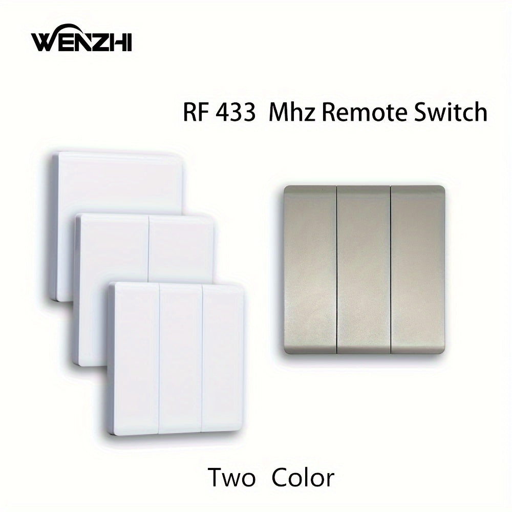 Wenzhi Smart Wireless Switch for Home Lighting Control, Compact Design, 1/2/3 Gang, RF 433 MHz Remote Control, White/Gray, 110V/220V, Up to 6 Devices, 20-30 Meter Range.