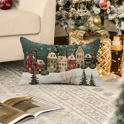 Winter Wonderland decorative throw pillow cover, 12x20 inches, linen woven with zipper closure. Machine washable and versatile room decor for Christmas. 1pc, pillow core not included.