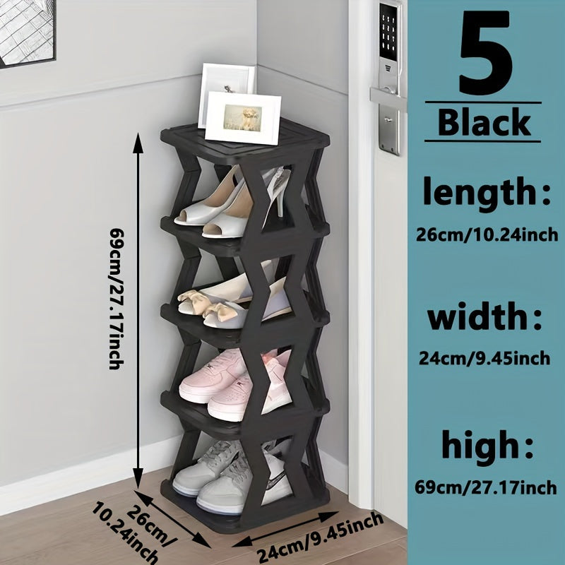 Folding Shoe Organizer with Multiple Tiers, Free-Standing Plastic Drying Rack for Home and Dorm Use. Ideal for Indoor Entryway Storage and Drying Shoes.