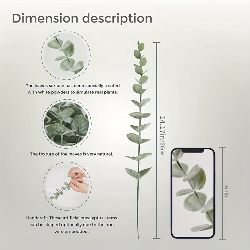 12 искусственных стеблей эвкалипта для домашнего и офисного декора или свадебных букетов, с реалистичными искусственными листьями с текстурированной отделкой.