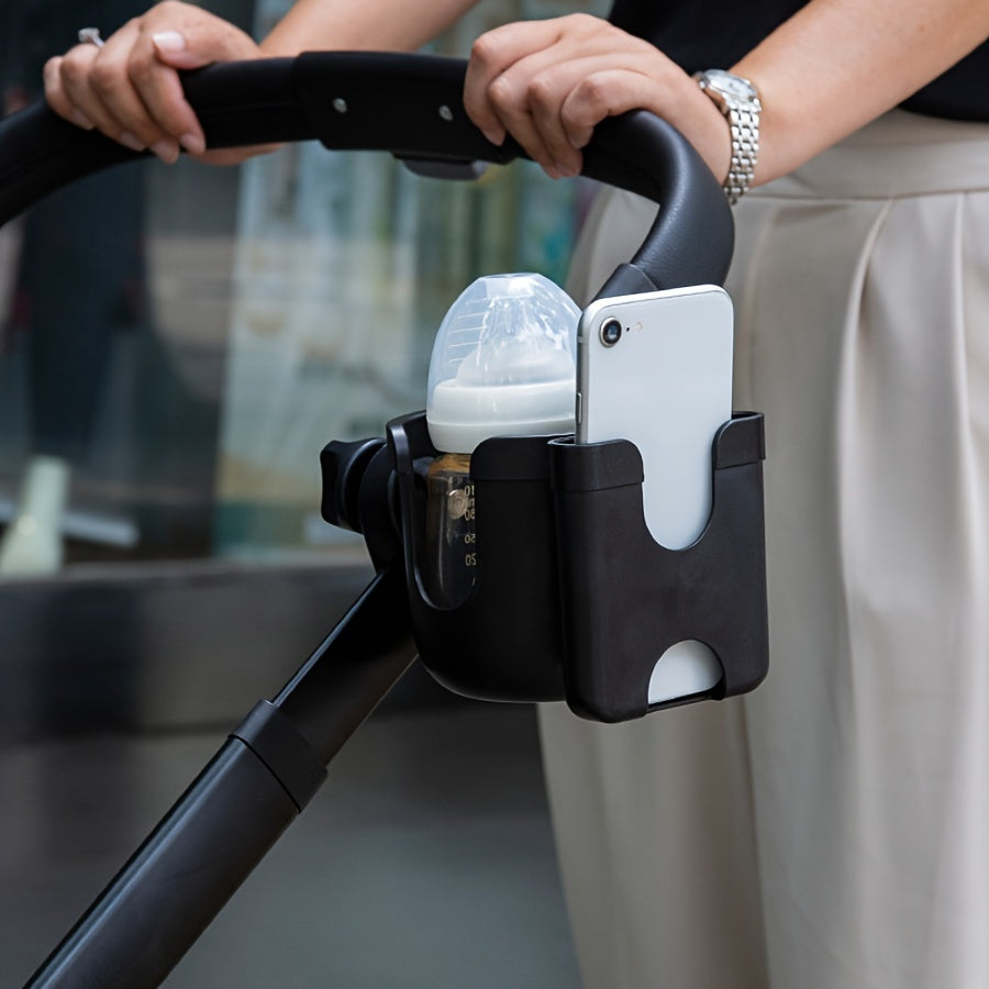 Electric stroller with two-in-one water cup holder that can also be used for holding mobile phones, water bottles, milk tea cups, and more. It is a universal holder suitable for electric cars, motorcycles, and other vehicles.