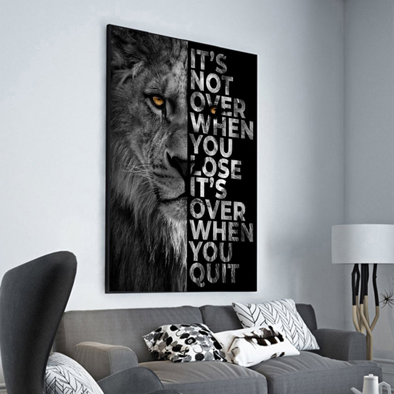 Art canvas painting of a lion with a positive quote, ideal for home and office wall decor. Frame not included.