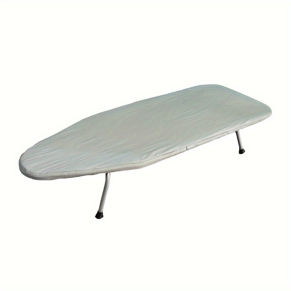 An ironing board for desktop use that is made of iron, compact, and foldable for convenient storage and transport. Features a surface made of needle cotton fabric that can withstand high temperatures, making it ideal for both home and travel use.