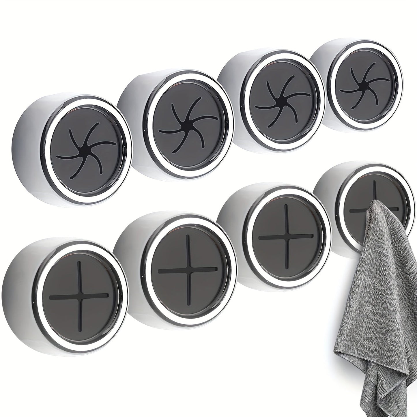 Kitchen towel holder set of 3, 8 pieces in total. Self-adhesive hook for easy mounting on walls. Ideal for use in bathrooms, kitchens, and throughout the home. Can be mounted on walls, cabinets, or in the garage without the need for drilling.