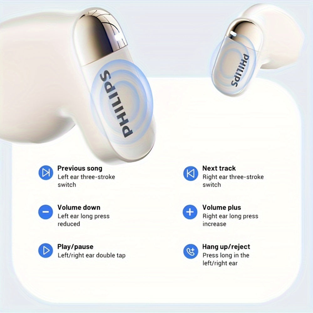 Philips True Wireless наушники с ANC, HiFi звук, сенсорное управление, водоотталкивающие, конденсаторный микрофон, Type-C чехол, 400mAh аккумулятор, совместимость с iOS/Android - TAT2169