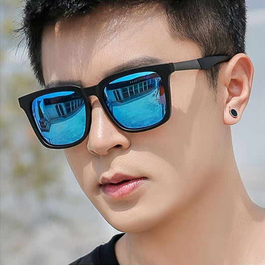 Unisex retro style square frame glasses with PC lens and frame for fishing, hiking, and casual wear. No accessories included.