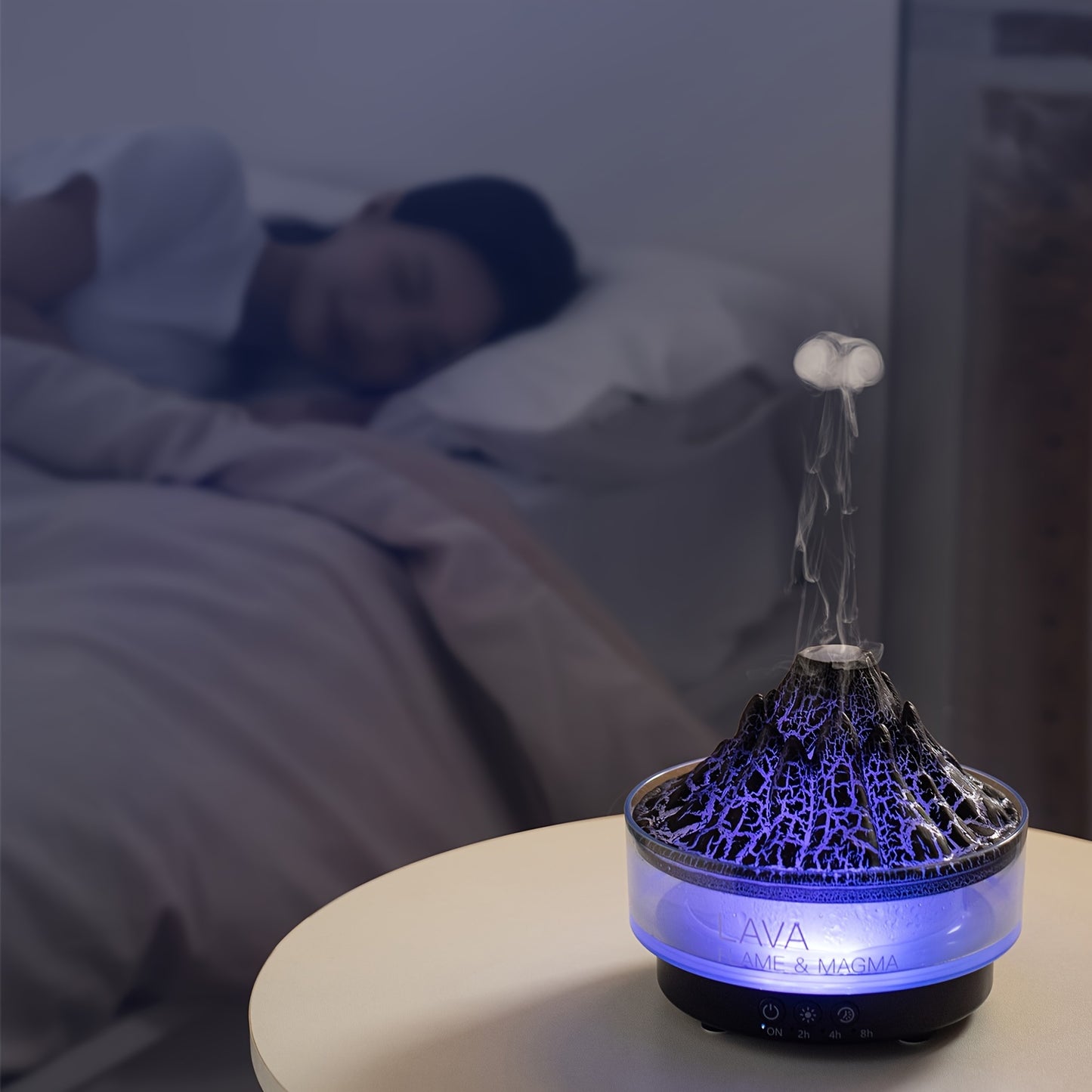 Large capacity Volcano Crackle Humidifier with Aromatherapy, Colorful LED lights, USB powered for home and office, ideal for creating bedroom ambiance.