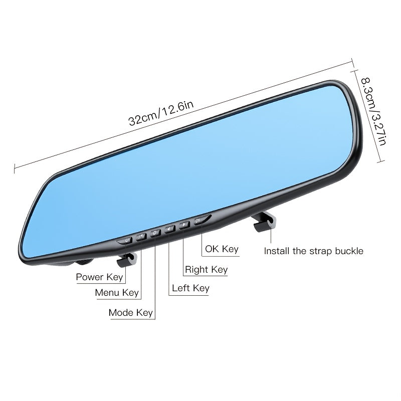 Rechargeable HD 1080P dual-view car dash cam for front and rear panoramic recording, USB powered.