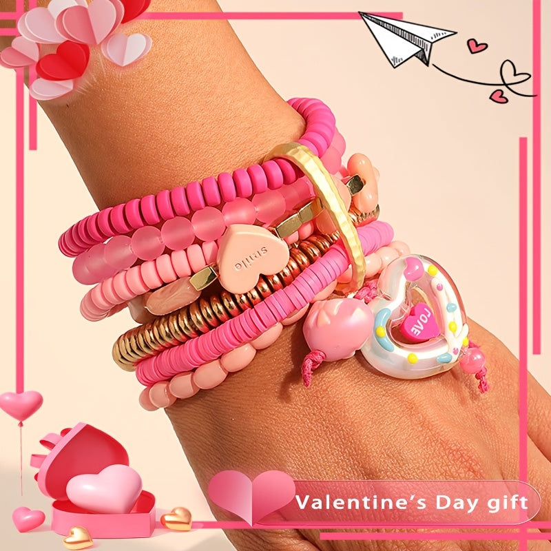 This Pink Bohemian Style Resin Bead Heart KISS Pendant Bracelet is versatile and ideal for women's Valentine's Day fashion jewelry. It is suitable for both everyday wear and festive occasions, making it the perfect accessory for all seasons.