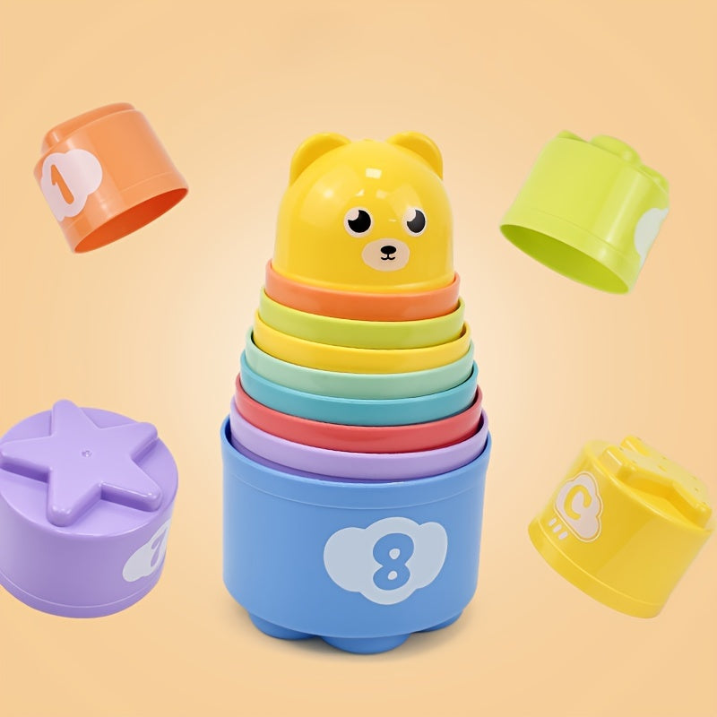 Children's stacking cups in random colors, rainbow tower toys, ring stacking cups for kids, perfect for beach play, festivals, and birthdays.