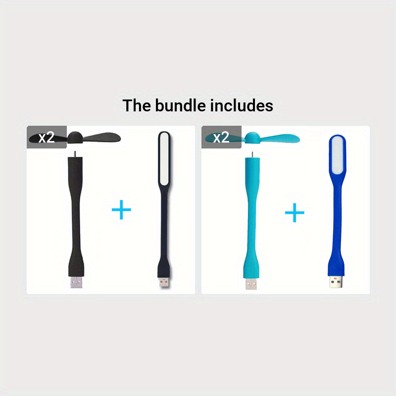 Mini USB fan with flexible bendable design for cooling, includes USB LED light for power bank, notebook, and computer. A summer gadget.