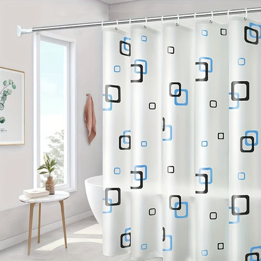 Waterproof PEVA shower curtain for bathroom partition, no-drill installation.